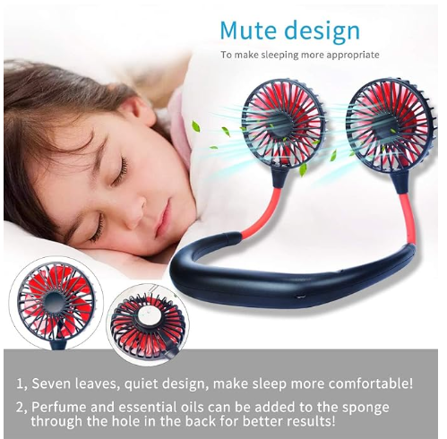 Koonie Portable Mini Neck Fan - Rechargeable Hand Neck Fan with 3 Adjustable Speeds image 3