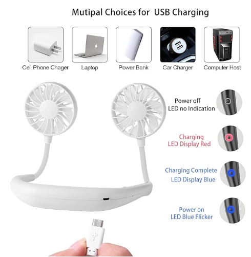 Koonie Portable Mini Neck Fan - Rechargeable Hand Neck Fan with 3 Adjustable Speeds image 2