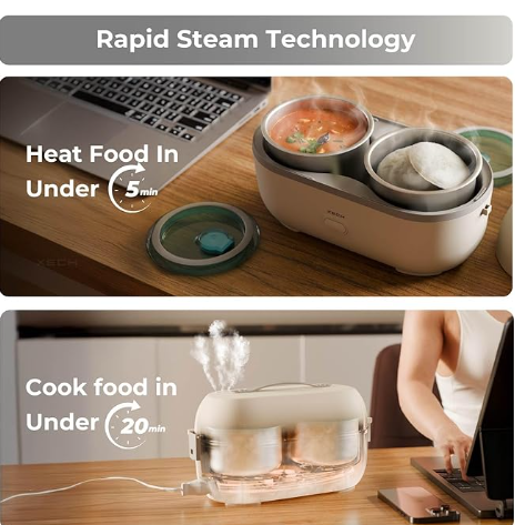 Xech Electric Lunch Box for Office 300W | Heats Food in 2 Mins Cooks in 20 Mins image 2