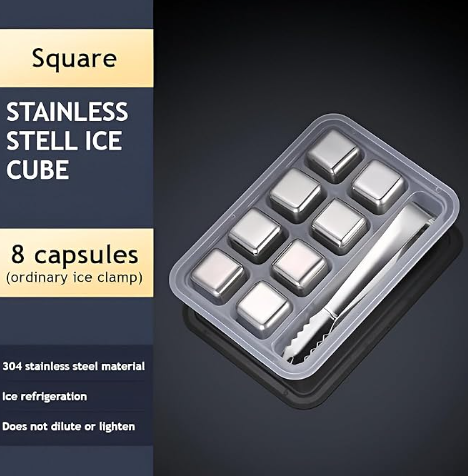 Stainless Steel Whiskey Stones Ice Cubes Set with Tongs & Storage Box 
