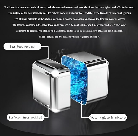 Stainless Steel Whiskey Stones Ice Cubes Set with Tongs & Storage Box  image 3