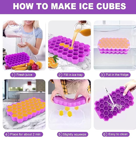 4 Pack Silicone Ice Cube Trays with Lids Easy-Release Hexagon Ice Maker image 2