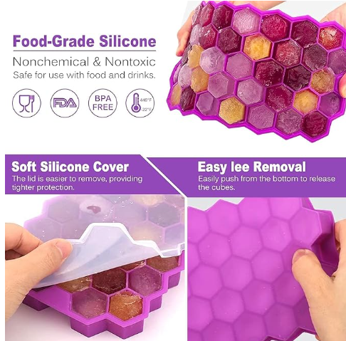 4 Pack Silicone Ice Cube Trays with Lids Easy-Release Hexagon Ice Maker image 3
