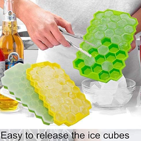 4 Pack Silicone Ice Cube Trays with Lids Easy-Release Hexagon Ice Maker image 4