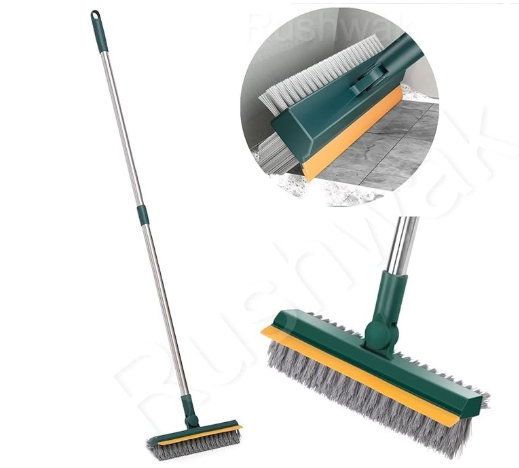 3 in 1 Long Handle Bathroom Cleaning Brush with Wiper, 180° Rotate for Floor/Toilet Cleaning (Multicolor) image 1