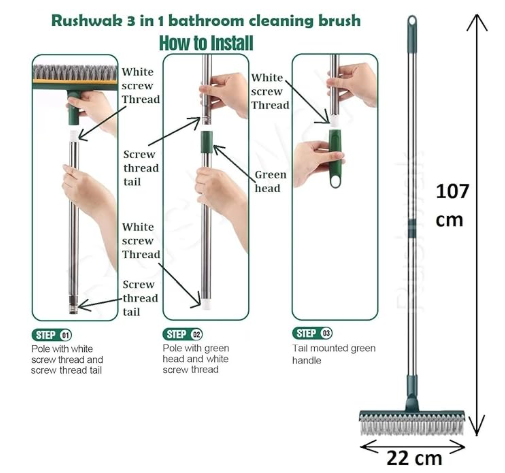 3 in 1 Long Handle Bathroom Cleaning Brush with Wiper, 180° Rotate for Floor/Toilet Cleaning (Multicolor) image 2