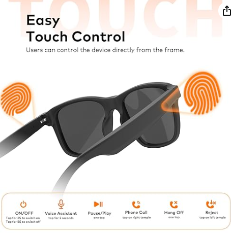 Smart Glasses for Men, Women| Open-Ear Audio with Smart Directional Speakers | Bluetooth v5.4 | Touch Control for Music, Calls & Voice Assistant | Up to 5 Hours Playtime| Magnetic Charging image 3