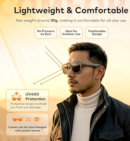 Smart Glasses for Men, Women| Open-Ear Audio with Smart Directional Speakers | Bluetooth v5.4 | Touch Control for Music, Calls & Voice Assistant | Up to 5 Hours Playtime| Magnetic Charging image 4