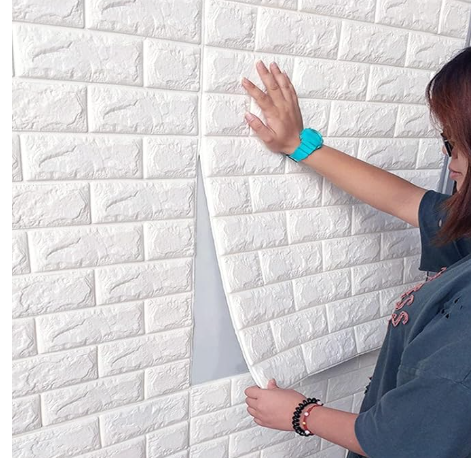 3D Brick Wallpaper PE Foam self Adhesive Brick Design Wall Stickers/DIY Wallpaper for Home Hotel Living Room Bedroom Cafe Deco (70 x 77 cm) - White