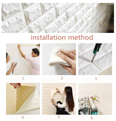 3D Brick Wallpaper PE Foam self Adhesive Brick Design Wall Stickers/DIY Wallpaper for Home Hotel Living Room Bedroom Cafe Deco (70 x 77 cm) - White image 3