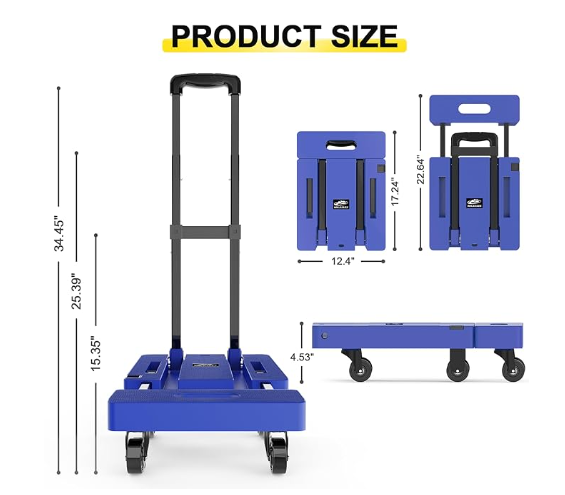 Folding Hand Truck Portable Dolly Cart with Wheels Foldable 500LB Heavy Duty Luggage Cart Collapsible Hand Cart Moving Dolly for Airport Travel Furniture Luggage Office image 2