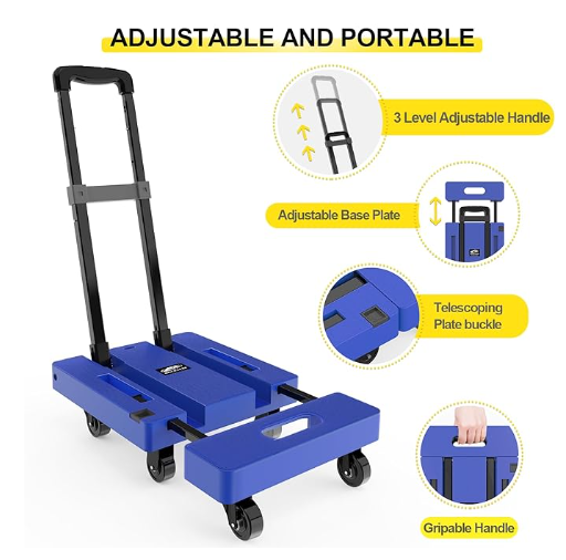 Folding Hand Truck Portable Dolly Cart with Wheels Foldable 500LB Heavy Duty Luggage Cart Collapsible Hand Cart Moving Dolly for Airport Travel Furniture Luggage Office image 3