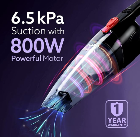AGARO Regal 800 Watts Handheld Vacuum Cleaner, for Home Use, Dry Vacuuming, 6.5 kPa Suction Power, Lightweight, Lightweight & Durable Body, Small/Mini Size (Black) image 3