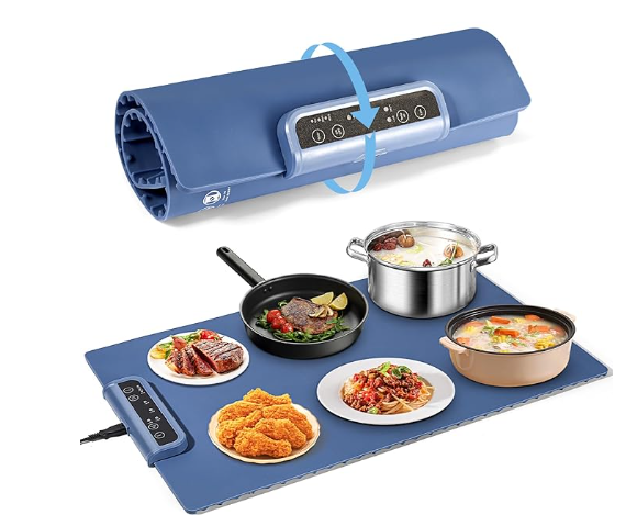 Silicone Heating Mat for Food - Roll Up Portable Electric Warming Tray with 3 Temperature Settings, Timer Function and Safety Lock, Food Warmers for Parties, Buffets Party, Travel, Daily Lives image 2